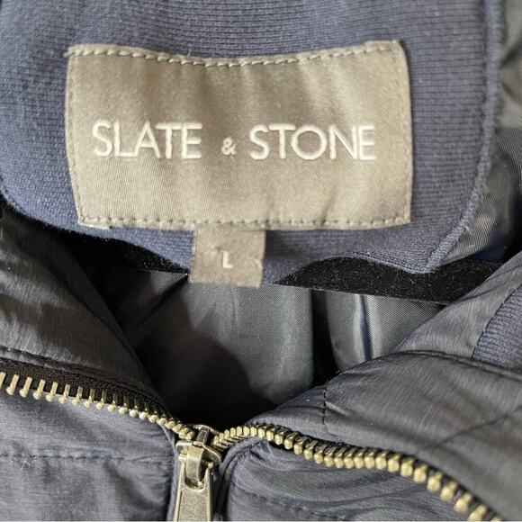 Slate and Stone navy blue puffer hooded zip up jacket size large men’s - Picture 3 of 5